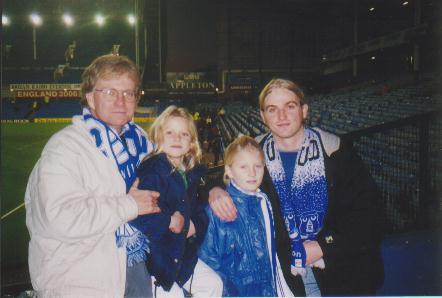 Dad, Rachel, Sarah and me at Goodison after the Leicester match in January 99